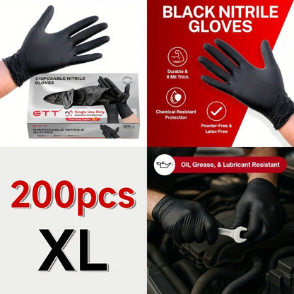 Nitrile Disposable Gloves 200 Count, Black Latex-Free Powder-Free Exam Gloves, Touchscreen Compatible