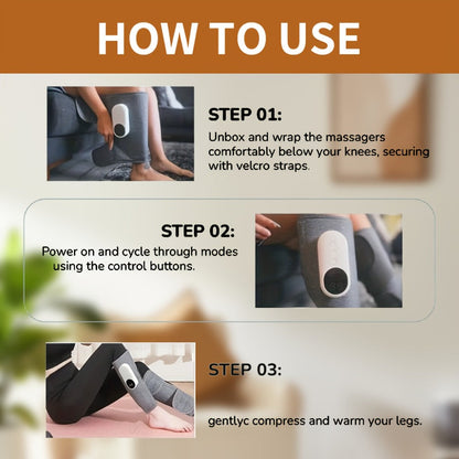 Compression Leg Massager Rechargeable - 2000mAh USB Portable Calf Thigh Knee Massager with 3 Intensity Levels for Home or Salon Spa Use