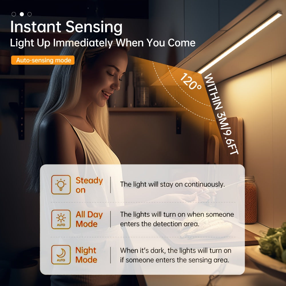 Motion Sensor Cabinet Light LED Under Cabinet Lights USB Rechargeable 3 Color Dimmable with Remote Control Magnetic Wireless Night Light