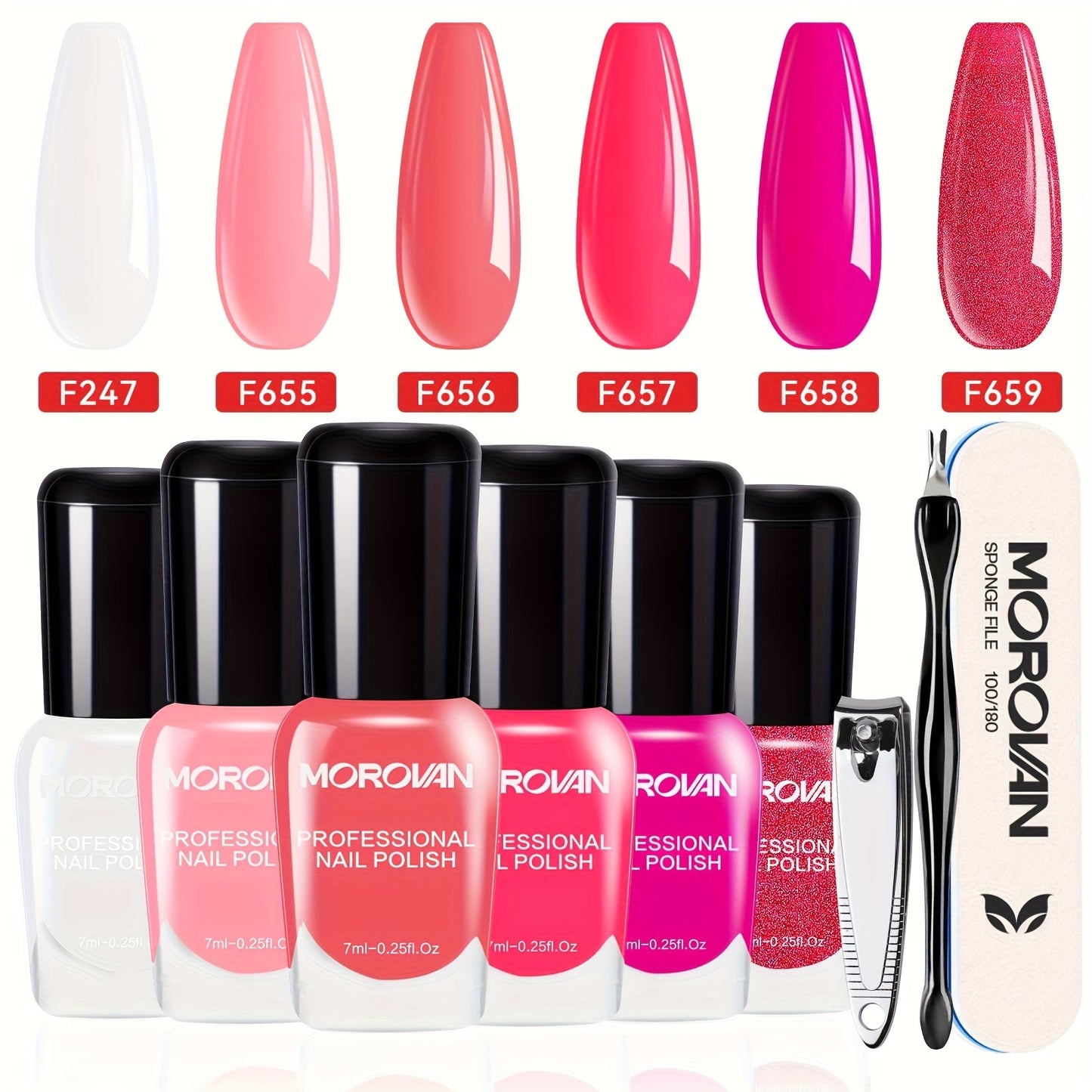 Nail Polish Set 6 Colors Quick Dry Long-Lasting – Hot Pink, Rose Red, Lilac Purple, Nude Pink, Lavender & Violet High Gloss 0.25oz