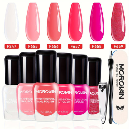 Nail Polish Set 6 Colors Quick Dry Long-Lasting – Hot Pink, Rose Red, Lilac Purple, Nude Pink, Lavender & Violet High Gloss 0.25oz
