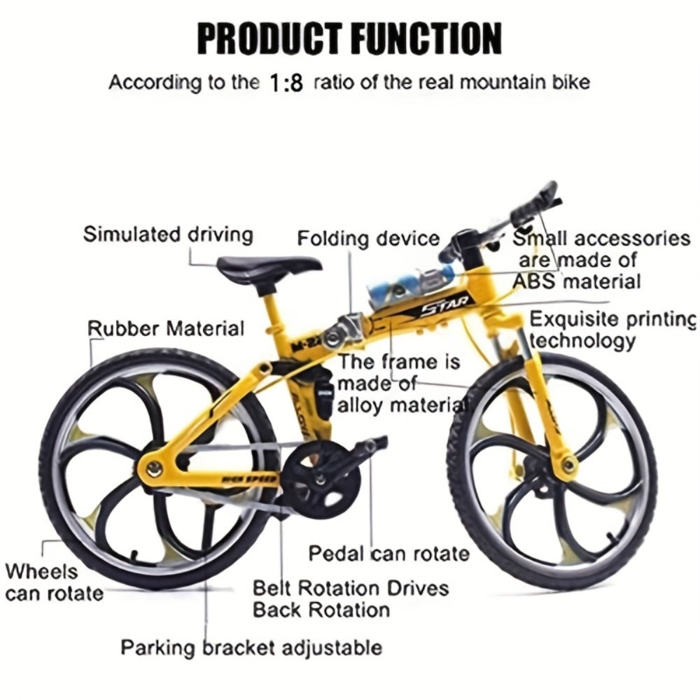 Diecast Mountain Bike Model 1:8 Scale Alloy Foldable Miniature Bicycle Figurine for Home Office Desk Decor