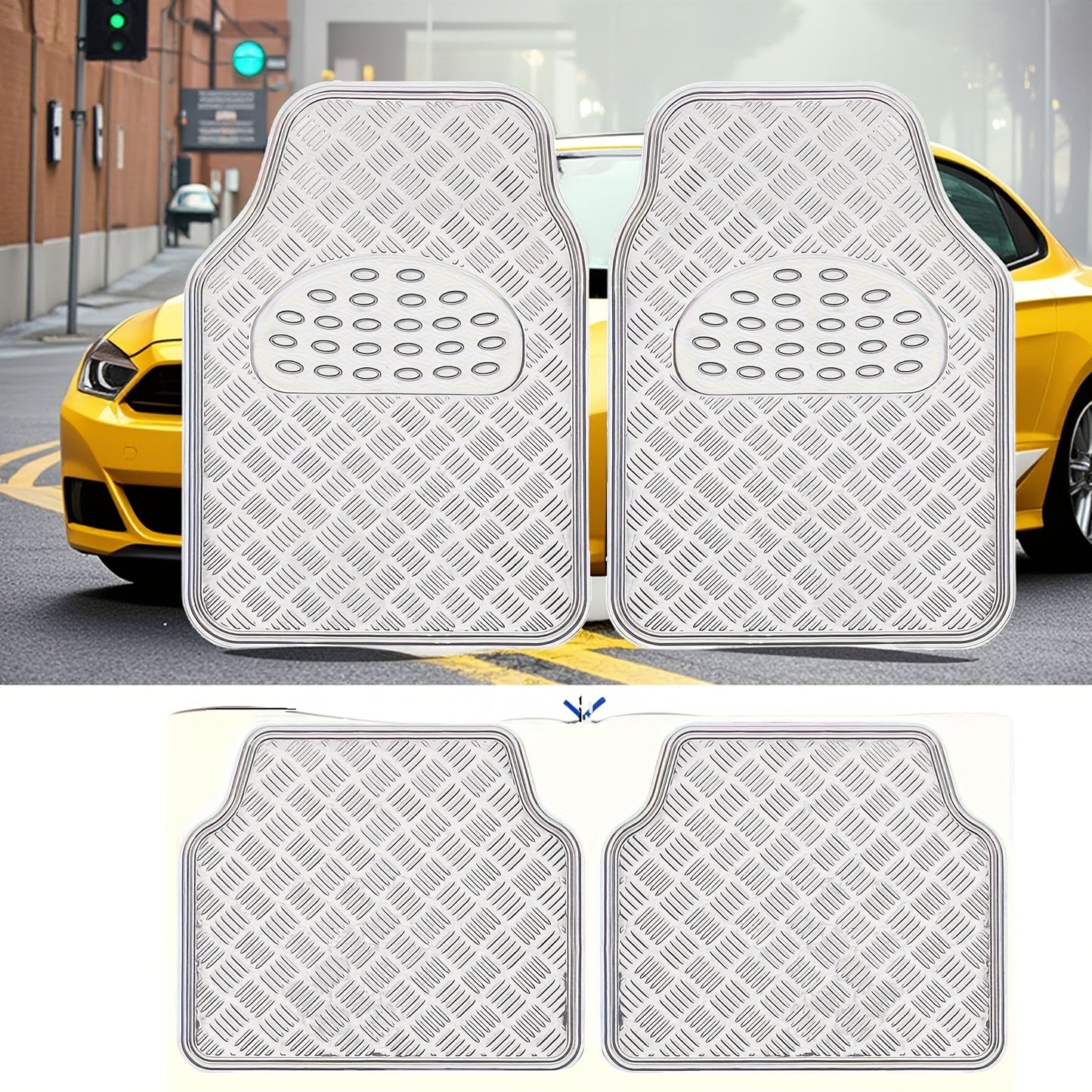 Molded Car Floor Mats, Four-Piece Front and Rear Set in Seven Solid and Carbon-Look Color Options