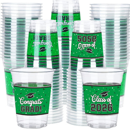 Graduation Plastic Mugs 100 Pack 14oz, 2026 Graduation Party Cups in Black Red Blue Green Purple Maroon for Graduation Ceremony