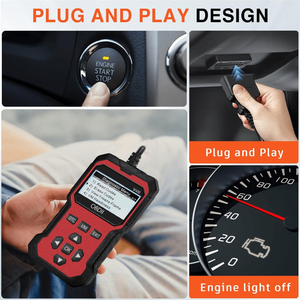 Color-Screen OBD2 Scanner with Read, Erase, Freeze-Frame and I/M Menus in Red, Yellow or Blue