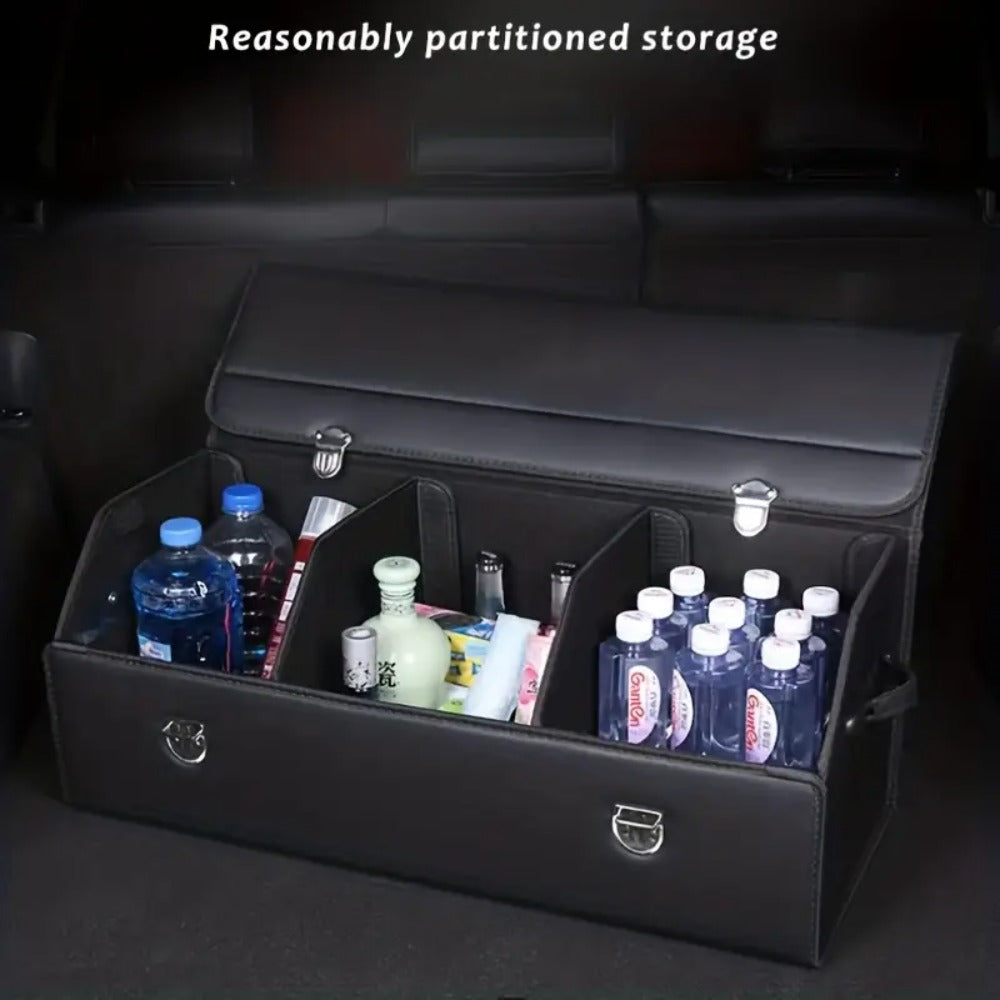 Car Trunk Organizer, Foldable PU Leather and Oxford Box with Adjustable Dividers in 12.15 Gallon or 32L Sizes