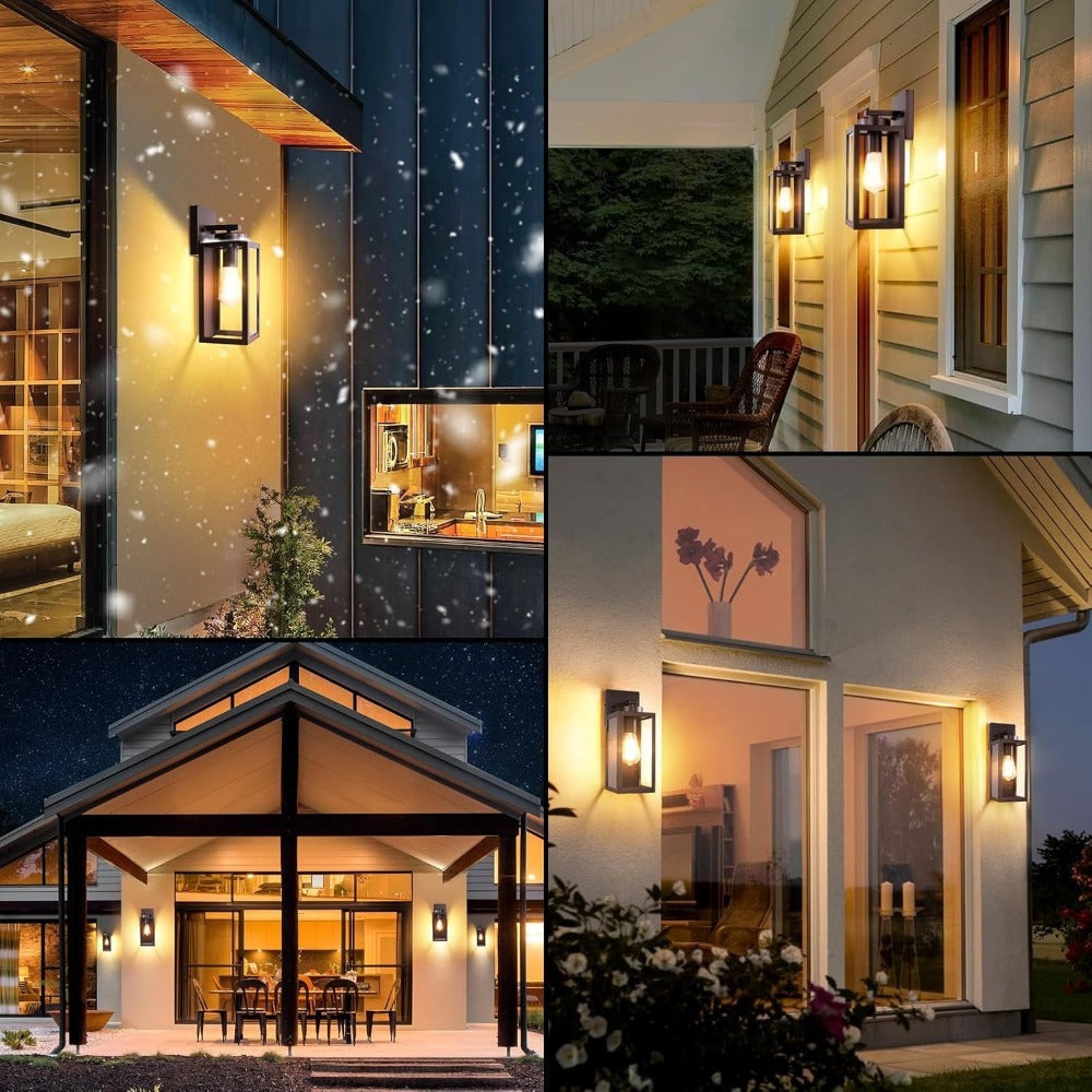 Outdoor Wall Light with Outlet 2-Pack - Modern Exterior Porch Wall Sconce Lighting Fixture for Front Door