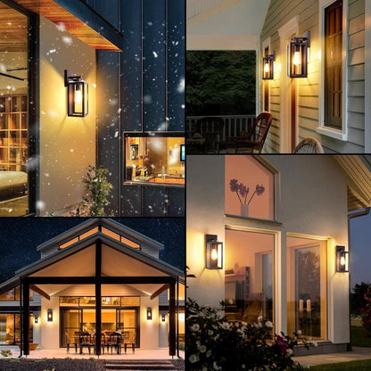 Outdoor Wall Light with Outlet 2-Pack - Modern Exterior Porch Wall Sconce Lighting Fixture for Front Door
