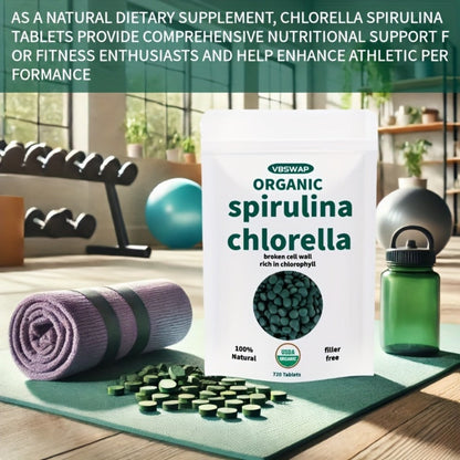 Organic Chlorella & Spirulina Tablets 720 Count, 4 Month Supply, 50/50 Superfood Blend, Cracked Cell Wall