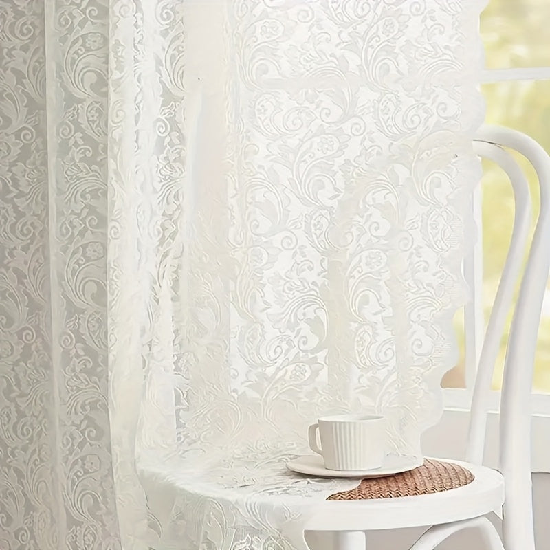 Sheer Curtain Rod Pocket Floral Lace Semi-Sheer Window Panel for Living Room Bedroom Kitchen Bathroom, 100% Polyester, Machine Washable