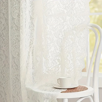 Sheer Curtain Rod Pocket Floral Lace Semi-Sheer Window Panel for Living Room Bedroom Kitchen Bathroom, 100% Polyester, Machine Washable
