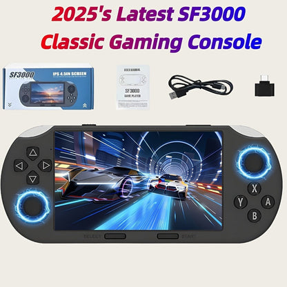 Handheld Game Console SF3000 Black Console with 4.5-Inch IPS Screen, 854x480, 64GB Options, 3000mAh Battery, Classic gaming console format