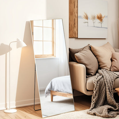 Full Length Mirror Floor Standing, Arched & Rect Body Mirror with Stand, Hanging or Leaning Wall Mirror, Aluminum Alloy Thin Frame