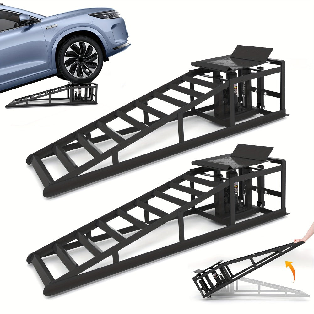 Hydraulic Car Ramps 2-Pack 11050 LBS 5T – Heavy Duty Iron Vehicle Lift Ramp 9"-14.2" for Oil Changes, Jack Support & Auto Maintenance
