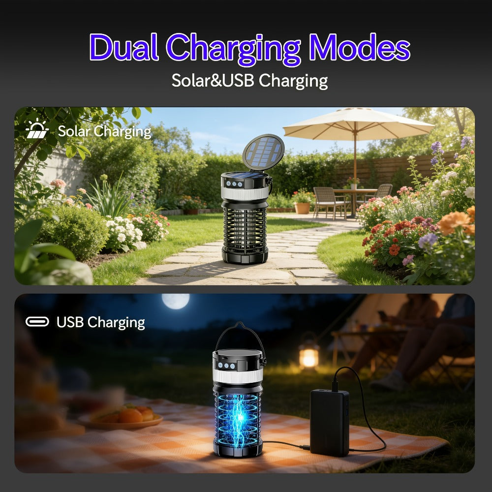 Solar and USB-C Insect Zapper Lantern with 4000mAh Label, Remote Control and Adjustable Panel