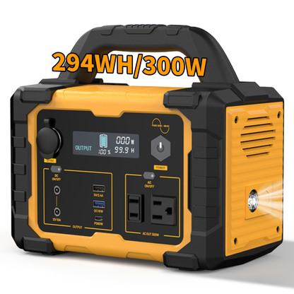 Portable Power Station 294Wh 300W with 600W Peak, Eight Outputs, AC, DC, USB-C and LED Light