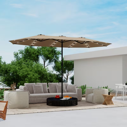 Patio Umbrella 15x9FT Double-Sided Rectangle with Optional 36 LEDs, 12-Rib Frame and Eight Color-Light Options