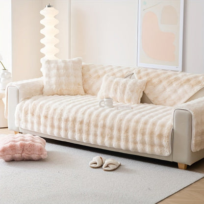 Sofa Cover Thick Faux Rabbit Plush Panels with Backing Detail for Seat, Armrest, Backrest or Pillowcase
