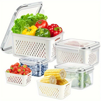 Storage Containers with Lids, Six-Piece Drain Basket Set with Two Boxes, Two Lids and Two Capacity Sizes