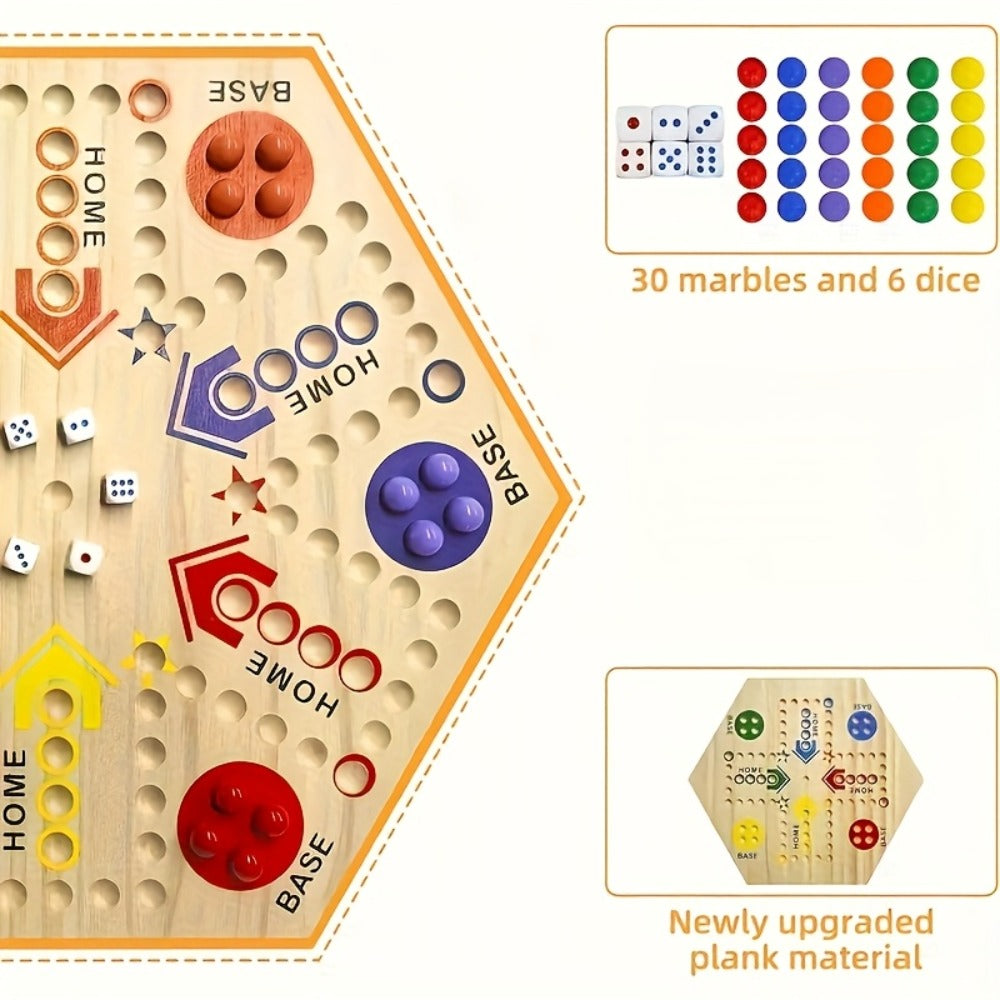 Fast Track Board Game Double-Sided Wooden Pinball Set – 6 Colored Balls, 24 Pinballs & 6 Dice, Family Game Night for 4-6 Players