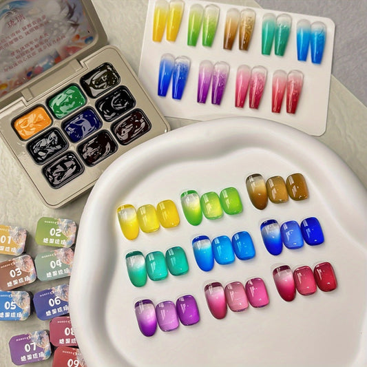 Gel Nail Polish 9-Color Candy-Glass Set with Translucent Gradient Finish and Fall-Winter Shade Palette for Nail Art
