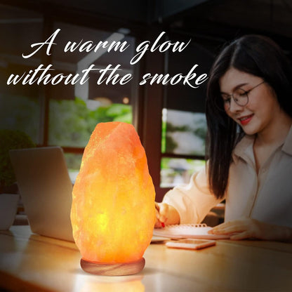 Himalayan Salt Lamp with Dimmer Touch Control, 5-Natural Pink Crystal, Wooden Neem Base, Ambient Amber Glow