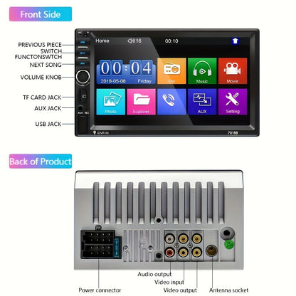 Double Din Car Stereo 7 Inch Touchscreen – CAMECHO MP5 Player with Wireless FM, Mirror Link, USB/SD/AUX, Backup Camera Input