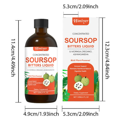 Soursop Bitters Liquid Herbal Supplement, Gut Health Support with Moringa, Oregano & Ashwagandha