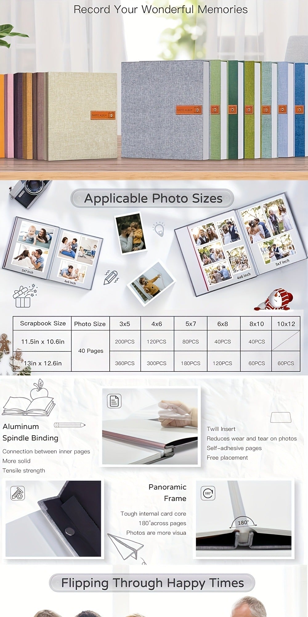 Self Adhesive Photo Album Scrapbook – Large Linen Cover Memory Book for 4x6 5x7 8x10 Photos, DIY Picture Book with Metal Pen, Gift for Mom