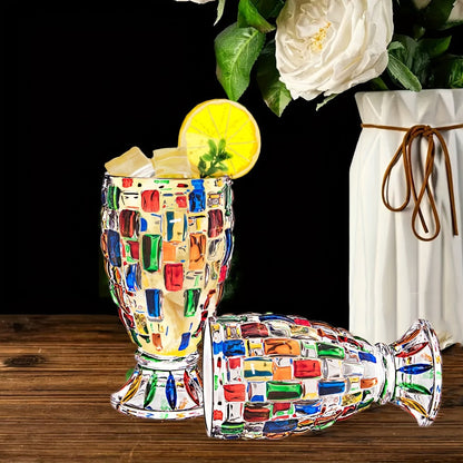Footed Glass Drinkware Set, Color-Block Pattern Goblets in 4 or 8-Piece Options for Table and Party Service