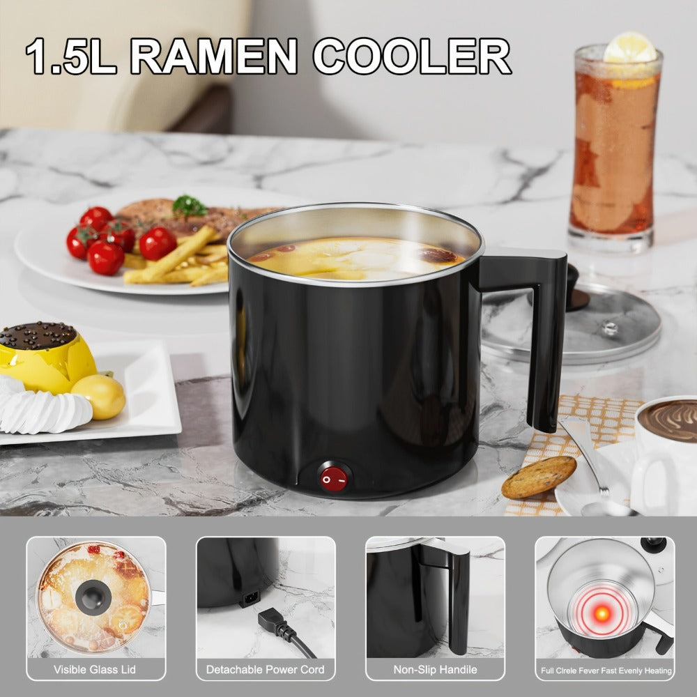 Electric Hot Pot 1.5L Non-Stick Saucepan, Portable Mini Electric Cooker for Noodles, Pasta, Eggs