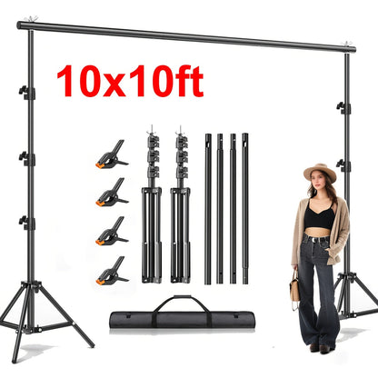 Multi-Size Adjustable Backdrop Stand Kit 10x10ft & 6.5x6.5ft – Heavy Duty Sturdy Background Support System for Photo Studio, Wedding