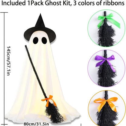 Halloween Ghost with Broom Outdoor Decoration, Eerie Spooky Ghost Ornament for Porch, Yard, Garden & Lawn