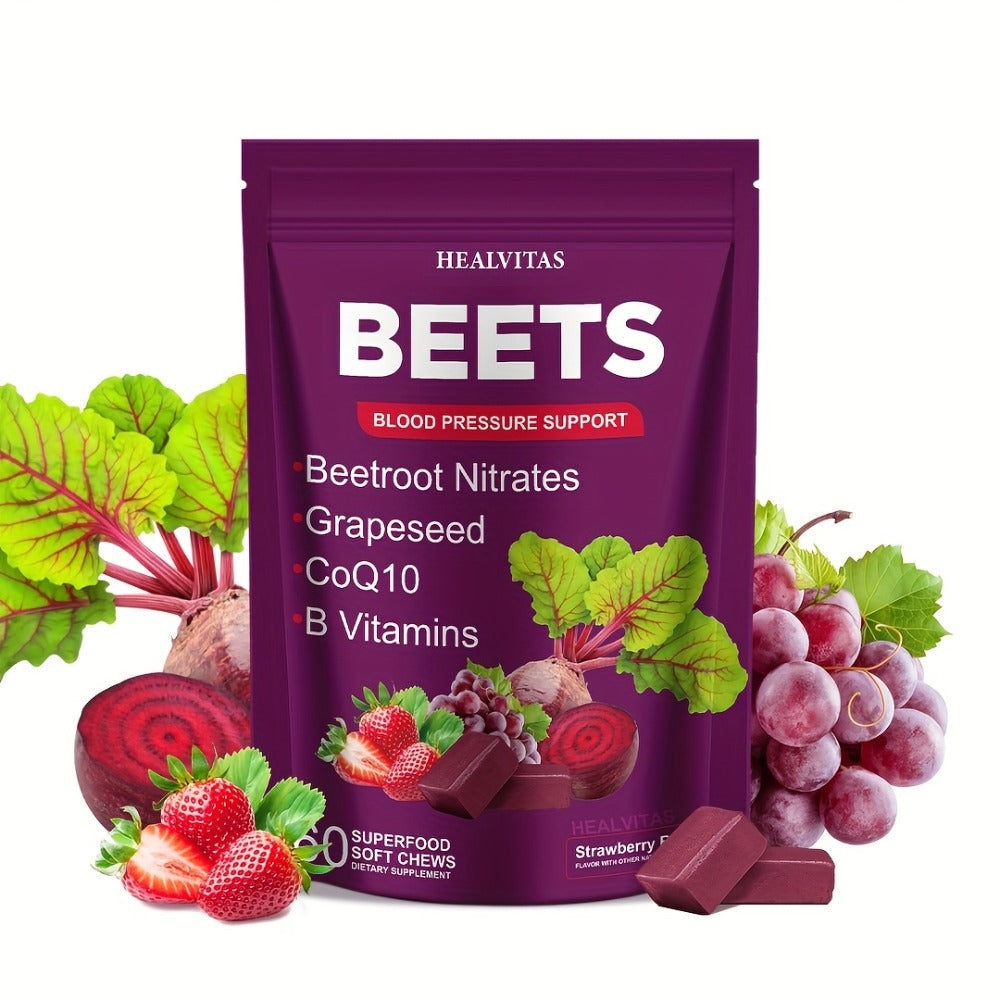 Beet Root Gummies for Blood Pressure & Heart Health with CoQ10 Vitamin B12 B6 Grapeseed Extract