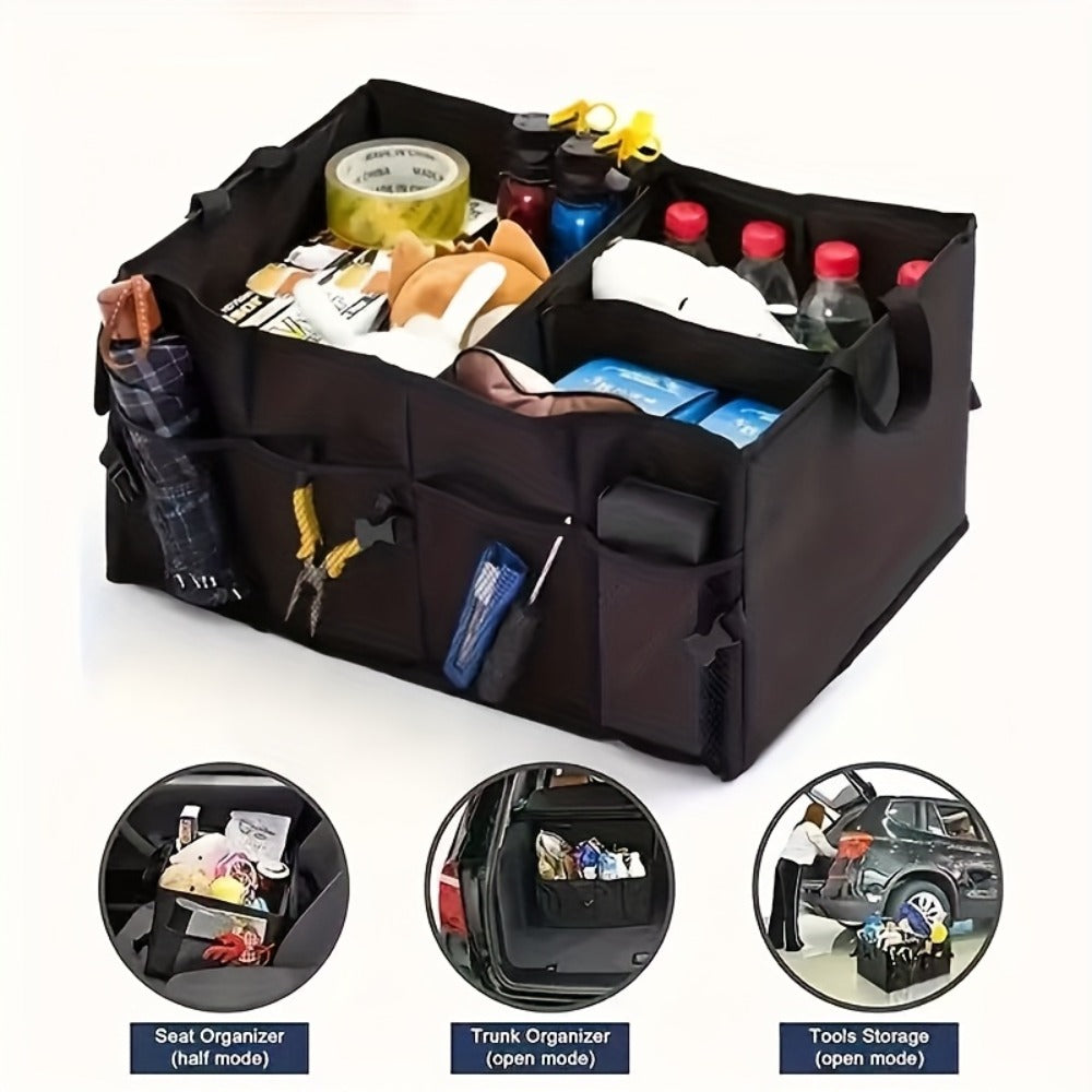 Foldable Car Trunk Organizer – Large Capacity Multi-Compartment Storage Box for Cars, Trucks & SUVs, Ultra-Durable Collapsible Cargo
