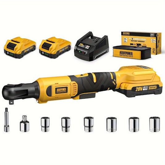 Cordless Ratchet Wrench Set 3/8 Inch 60FT-LBS 80Nm Electric Ratchet 2x20V Rechargeable Variable Speed for Home, Garage and DIY Projects