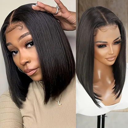 Human Hair Bob Wig for Women, 5x1 T Part Lace Front, Brazilian Straight Middle Part, 180% Density