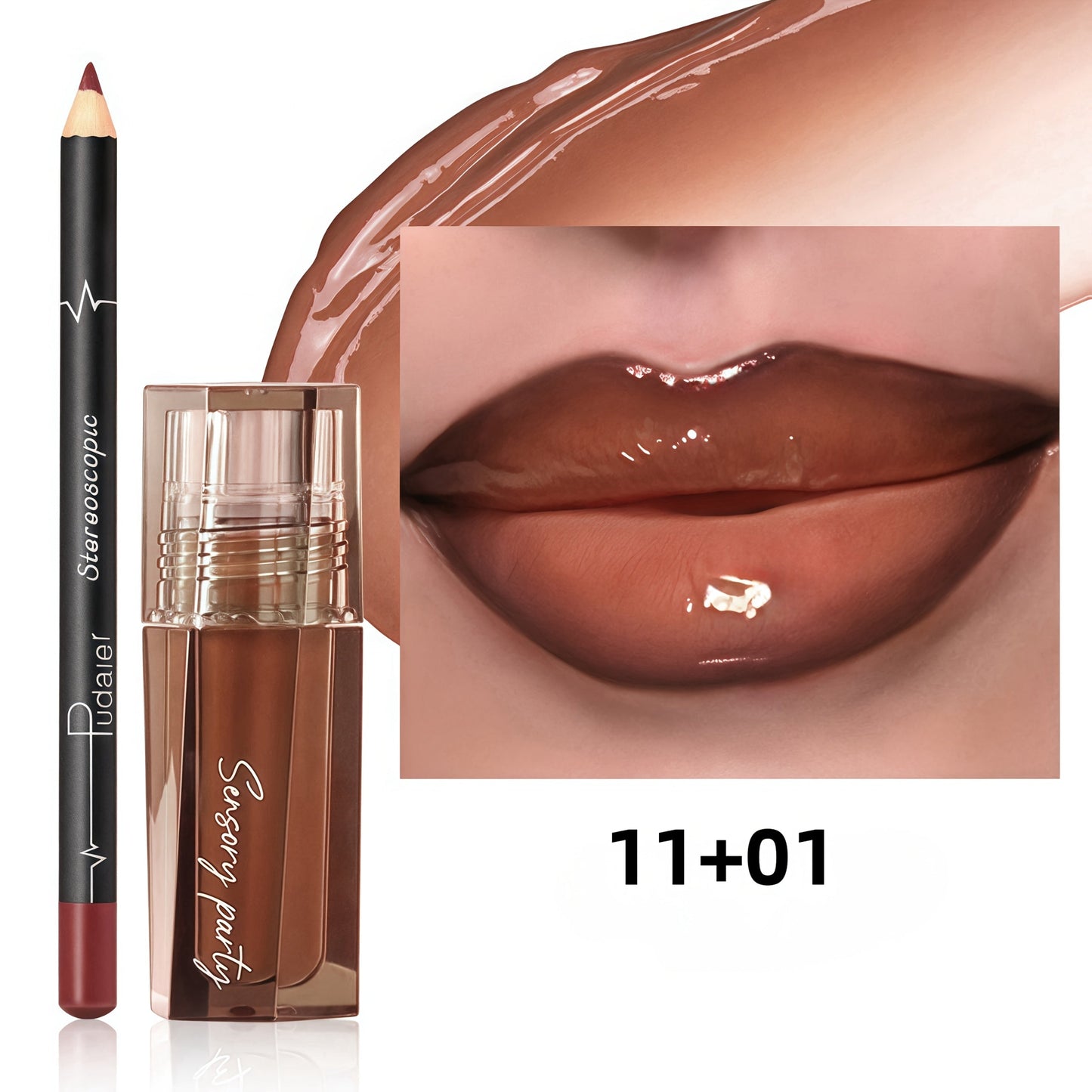 Dewy Glass Lip Gloss & Liner Duo – Hydrating Water-Gloss Luminous Finish with 3D Precision Matte Lip Liner