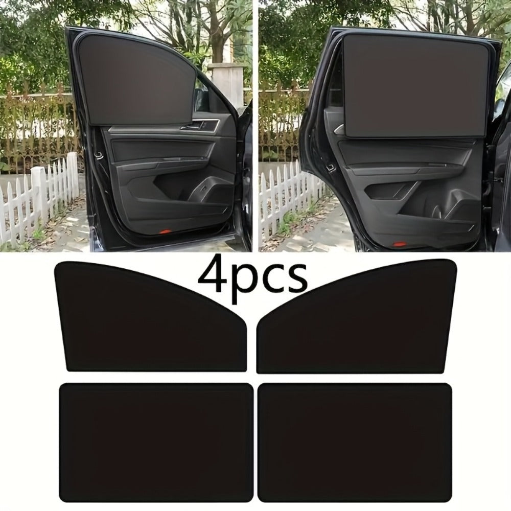 Car Sunshade Magnetic 4-Piece Set with 8 Magnets | Black Mesh UV Protection Window Blocker, Privacy Screen, Easy Install