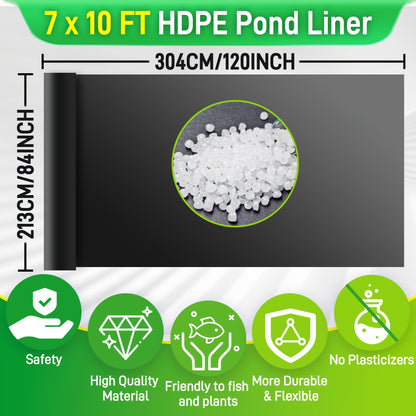 Black HDPE Pond Liner in Six Sizes from 7 x 10 to 20 x 26 Feet for Fish Ponds and Water Gardens