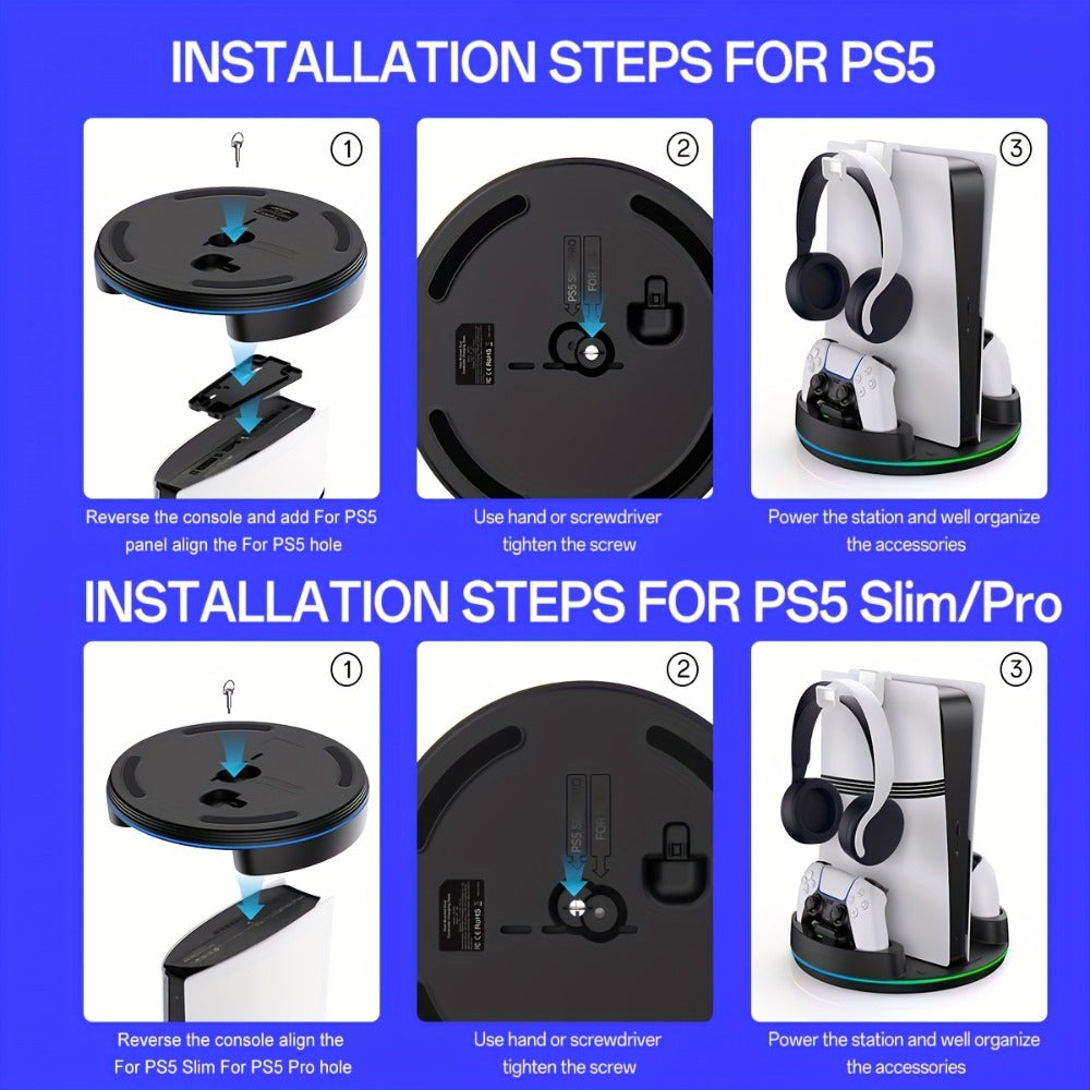 PS5 Charging Station with RGB Light Stand for PS5 Slim PS5 Pro - Fast Dual Controller Charger for an Everyday Personal Care Routine