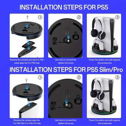 PS5 Charging Station with RGB Light Stand for PS5 Slim PS5 Pro - Fast Dual Controller Charger for an Everyday Personal Care Routine