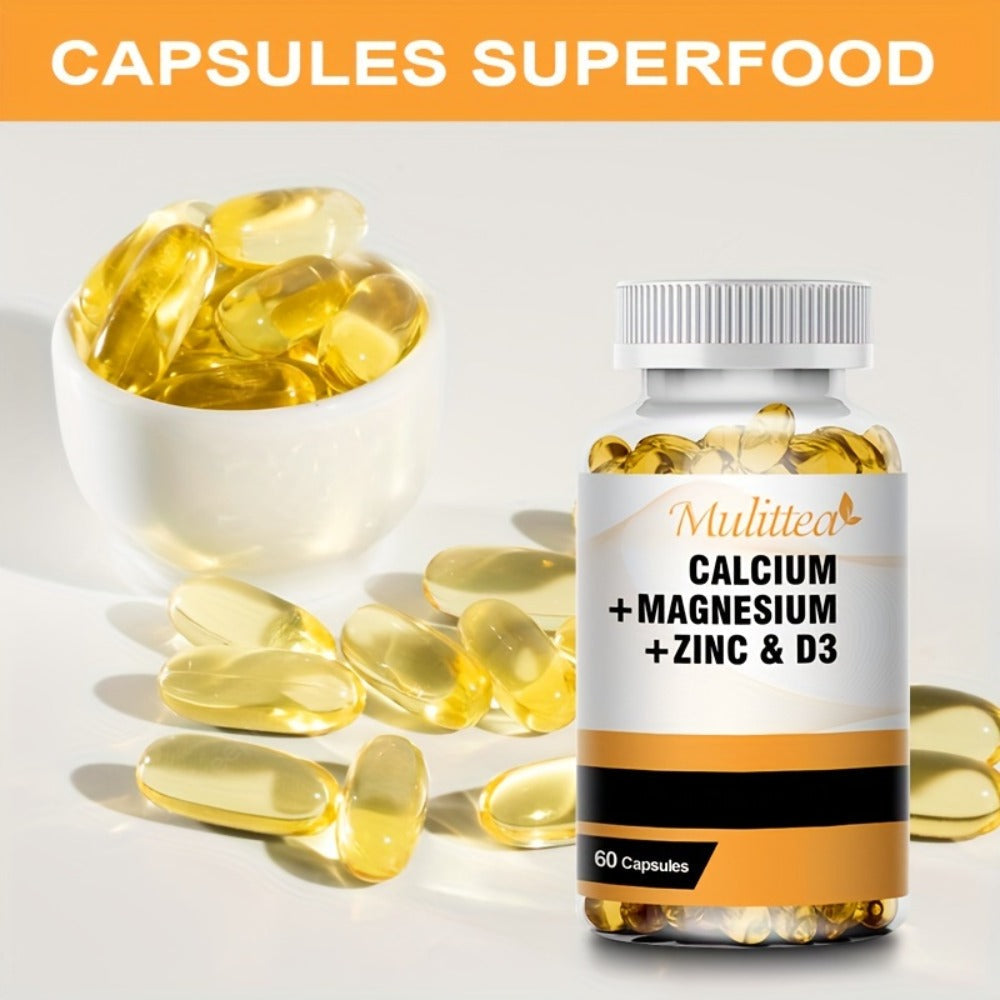 Calcium Magnesium Zinc & Vitamin D3 Capsules, 4-in-1 Synergistic Bone Strength & Immune Support