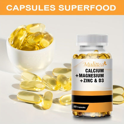 Calcium Magnesium Zinc & Vitamin D3 Capsules, 4-in-1 Synergistic Bone Strength & Immune Support