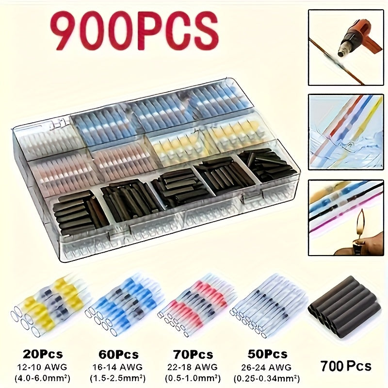 Solder Seal Wire Connectors Butt Splice Terminals 320/640/900pcs for Entryways, Bedrooms and Living Spaces