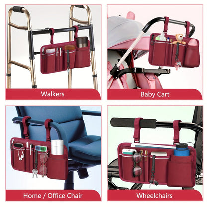 Wheelchair Bag Side Storage with Cup Holder Reflective Strips 8 Pockets 14x7.5 Inch for Entryways, Bedrooms and Living Spaces