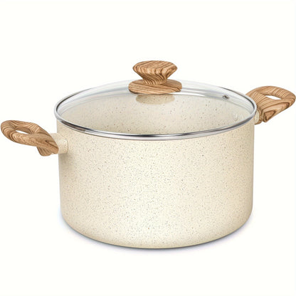 Nonstick Stock Pot Granite Soup Pot with Lid Induction Compatible Aluminum PFOA Free Stay for Entryways, Bedrooms and Living Spaces