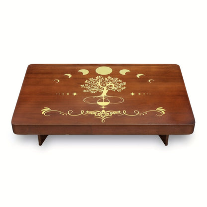 Crystal Display Stand Wooden Divining Table for Meditation Altar Witchcraft Decor - Bohemian Spiritual Tabletop Organizer for Crystals