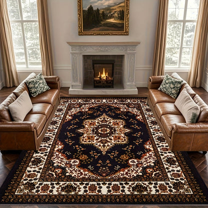 Area Rug, Persian Bohemian Pattern Carpet in Four Rectangular Sizes with Machine-Wash Care and Textured Backing