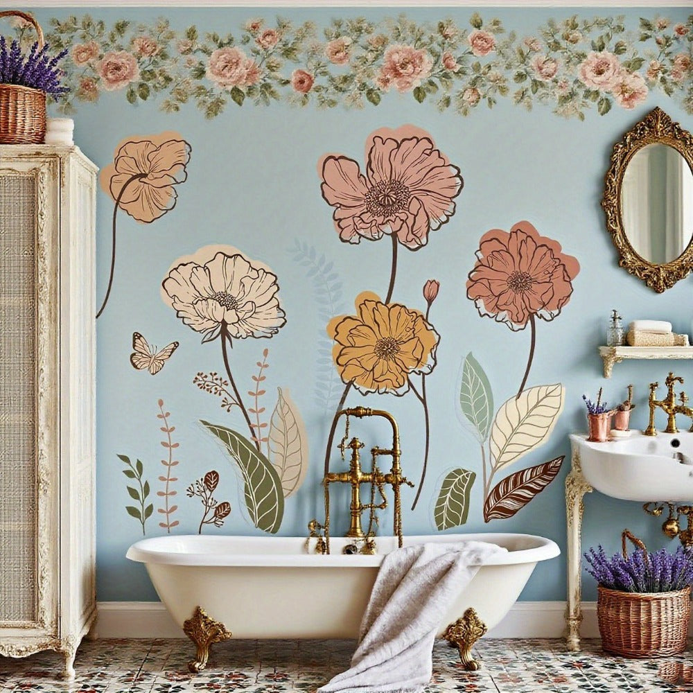Bohemian Floral Wall Decals Self-Adhesive Wildflower Stickers for Living Room Bedroom TV Wall Art Decor